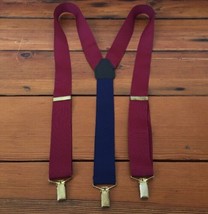 Vintage Red Blue Polyester Adjustable Clip On Pants Hold Up Suspenders B... - £15.72 GBP