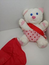 Avon Plush Nylon vintage 1989 white cat pink diaper hearts red ribbon bag - $19.79