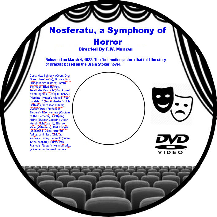 Nosferatu, a Symphony of Horror 1922 DVD Film Horror F.W. Murnau Max Schreck Cou