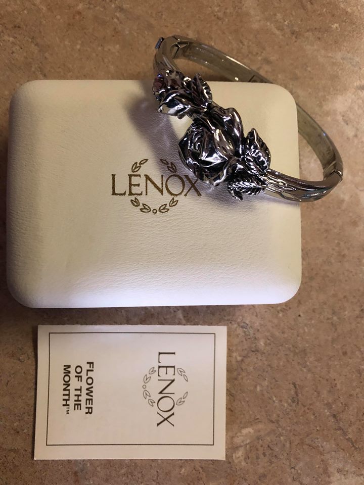 Lenox Rose Birthstone June Cuff Bangle Bracelet Pewter New in Box  - $74.99
