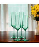 Set of Four Green Crystal Narrowing Shape Stemmed Flute - $4,548.89 MXN