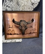 Vintage 3D Buffalo Skull Relief On Copper Framed 13&quot; x 10” signed Joanne - $48.51