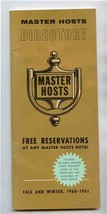 1960 - 1961 Master Hosts Motor Hotels Motel Directory Fall Winter - $14.83