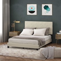 Platform Bed Frame, Linen, With Button Tufting By Furinno Laval. - $235.97