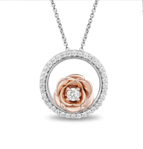 Enchanted Disney Silver with 1/5 CTTW Belle Rose Pendant Necklace with chain - £71.18 GBP