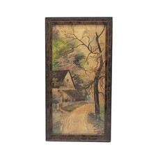 Antique Oil Painting on Canvas House On Country Lane White Picket Fence Framed - £356.10 GBP