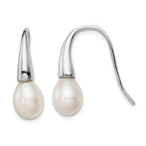 Silver  Polished White 7-8mm Freshwater Cultured Pearl Dangle Earrings QE12764 - £54.31 GBP