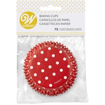 Wilton Baking Cups Standard Dots Red 75 Piece - $14.24
