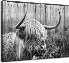 Woxfcart Black and White Highland Cow Picture Decor Wall Art for Farmhouse Rusti - £17.99 GBP
