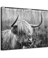 Woxfcart Black and White Highland Cow Picture Decor Wall Art for Farmhou... - £17.63 GBP