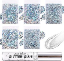 5 Packs Silver Body Glitters with Glue Kit Holographic Chunky Sequins for Face B - £11.17 GBP