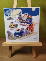 Barbara Lavallee Vtg 1996 Signed Trivet Tile Sled Dogs Winter Festival - $26.59