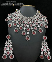 Bollywood Style Indian Cubic zirconia Choker Red Necklace Earrings Jewelry Set - £308.53 GBP