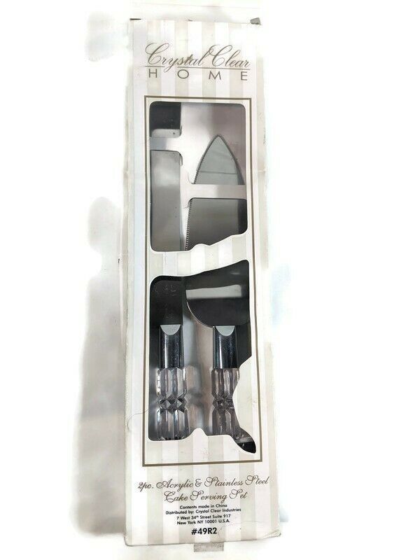 CAKE SERVING SET OF 2 pc Crystal Clear Home Acrylic & Stainless Steel  49R2 - $9.99