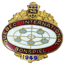 Curling Curlers Quebec International Bonspiel sport Canada Medal Pin Rar... - £19.71 GBP