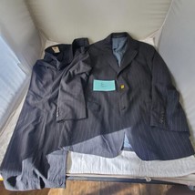 Hugo Boss Barneys New York 3 Button Gray Blue Pinstripe Suit Wool Silk 42R - £46.93 GBP