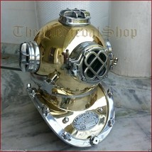 Nautical Brass Scuba Deep Sea Diving Divers Helmet Mark V U.S Navy Vintage 18&quot; - £168.62 GBP