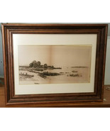 19th Century Engraving GW Bold New England Fishing Bay Antique Framed Ma... - £57.53 GBP