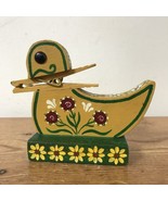 Vtg Swedish Style Yellow Painted Wooden Duck Clothes Pin Recipe Card Holder - £36.70 GBP