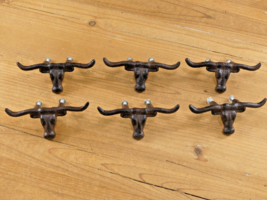 6 RUSTIC LONGHORN STEER DRAWER HANDLES PULLS 4 1/2&quot; CAST IRON COW BULL B... - $24.99