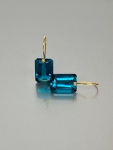 14k Azul Turmalina Pendientes,Rectángulo Pendiente,Octubre Nacimiento - £36.11 GBP