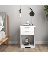 White Modern Nightstand End Table with 2 Drawers &amp; Open Shelf - €71,40 EUR