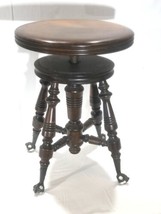 Antique Holtzman &amp; Sons Glass Claw Foot Adjustable Piano Swivel Stool Ma... - £272.47 GBP