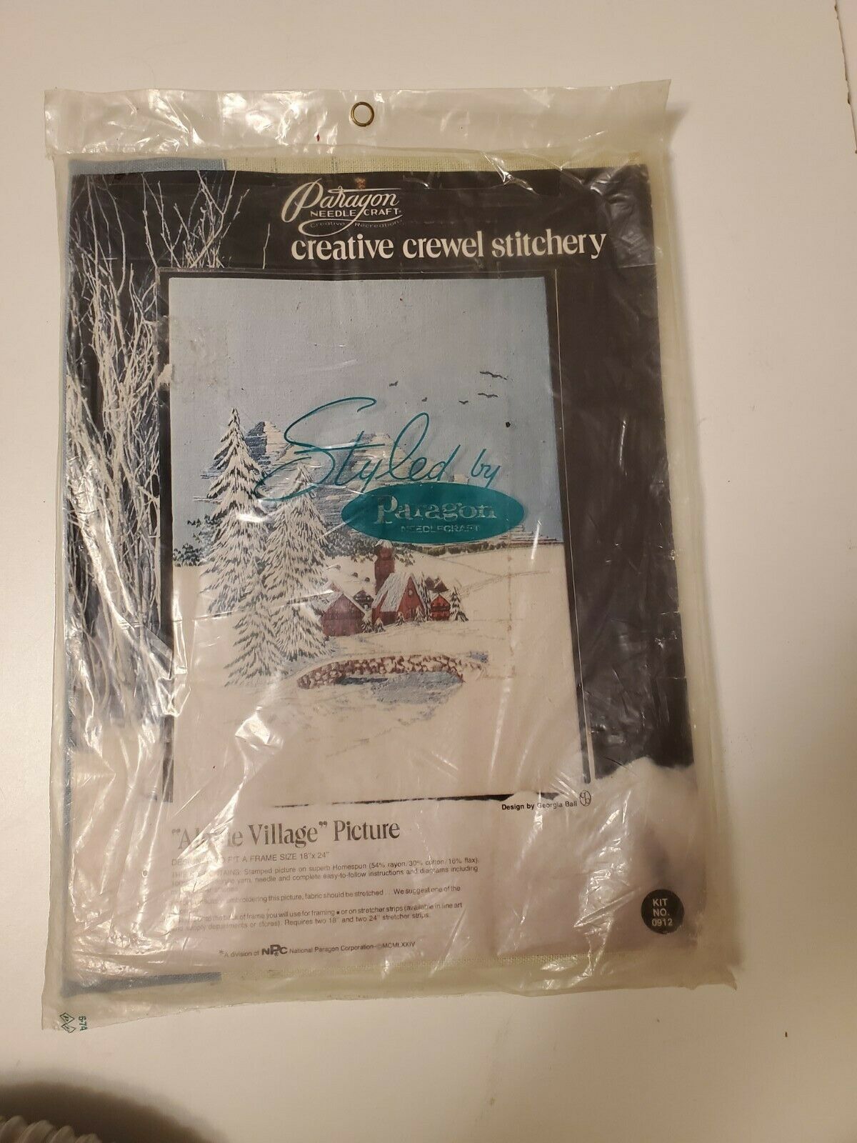 Vintage 1970’s Paragon Crewel Stitchery Kit ALPINE VILLAGE New 18x24 Needlecraft - $29.19