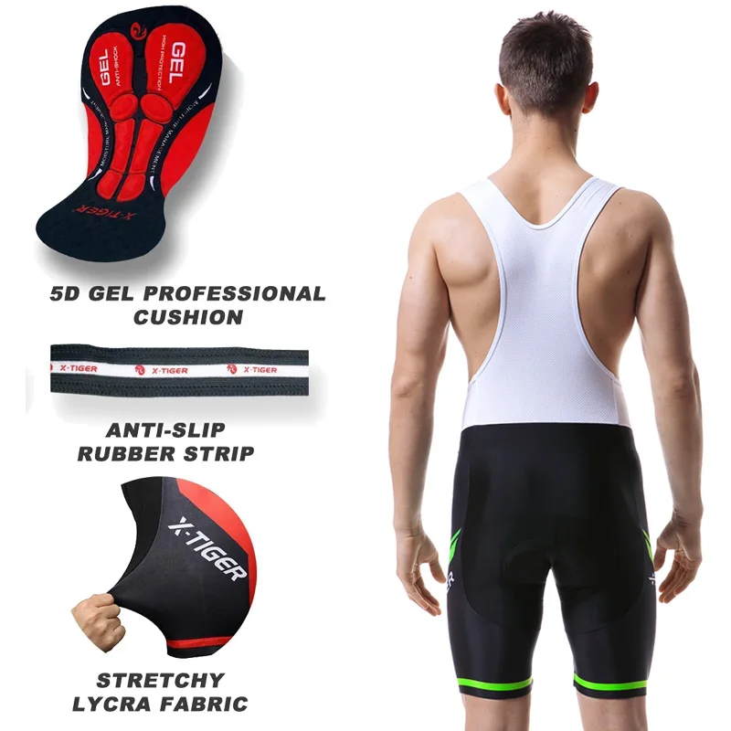 Sporting X-TIGER Cycling Bibs Shorts Summer Bike Breathable Men&#39;s 5D Gel Padded  - £48.76 GBP
