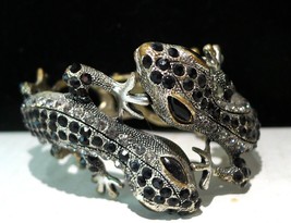 Twin Lizard Black Glass Hinged Bangle Bracelet made with Swarovski Crystal - £14.75 GBP