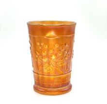 Vintage Carnival Glass Cup iridescent tumblr water marigold orange Flowers - £29.28 GBP