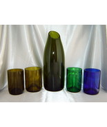 Upcycled GREEN GLASS Magnum Wine Bottle CARAFE Decanter &amp; Tumblers Set (... - £19.58 GBP