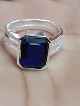 Bague plaquée or jaune 14 carats avec pierre précieuse saphir bleu natur... - £133.13 GBP