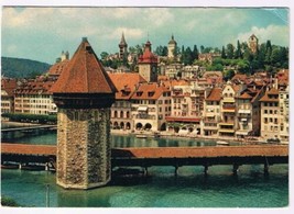 Postcard Lucerne Switzerland Chapel Bridge Water Tower &amp; Towers - £3.10 GBP