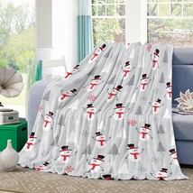 Winter Snowman with Topper Grey White Snowflake Flannel Throws Blanket, Warm - £56.74 GBP