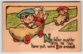 Dutch Boy Girl Postcard Comic Wooden Shoe Cars Racing On Wheels TP &amp; Co. Unused - £6.57 GBP