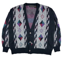 Vintage 90s Aztec Knit Cardigan Sweater Mens XL Button Acrylic Southwestern - $29.69