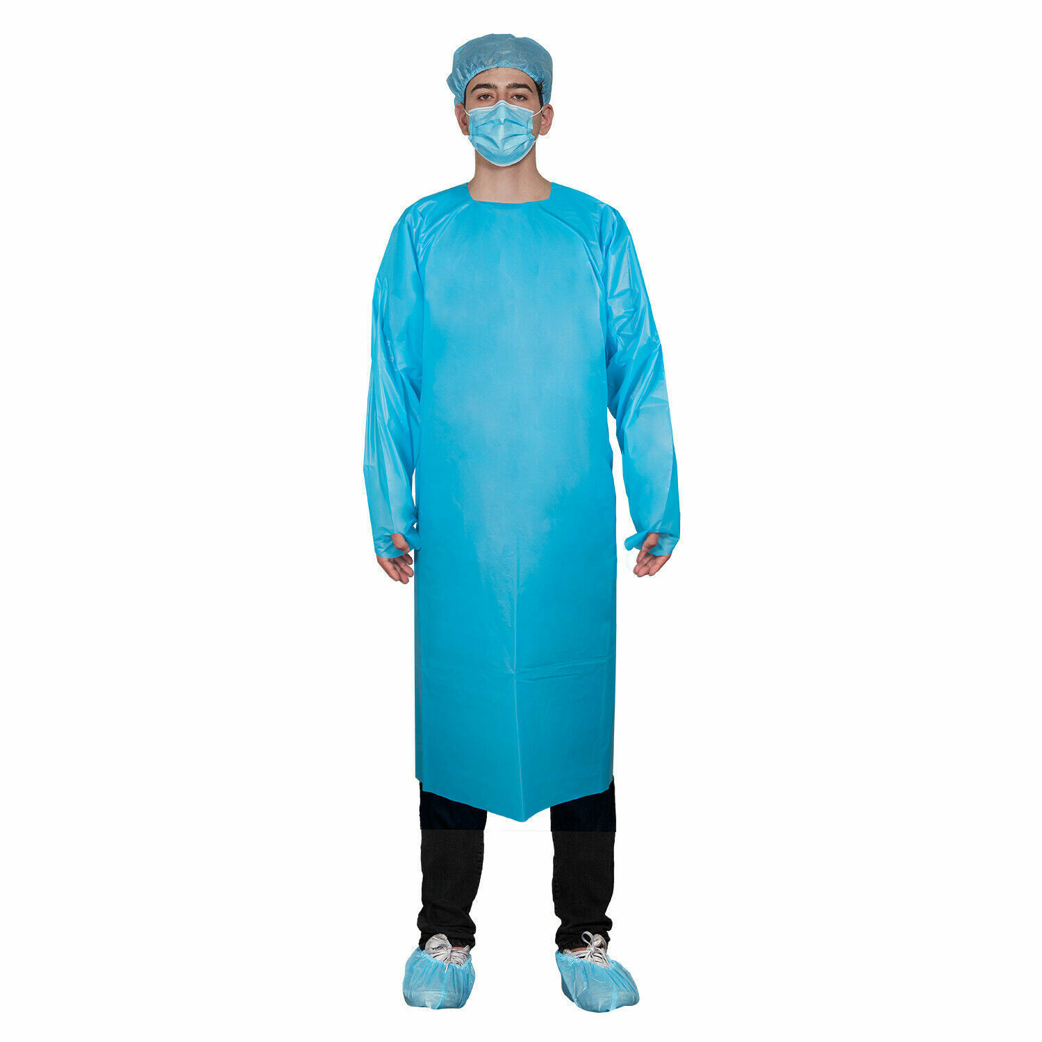 Disposable CPE 35 GSM Fluid Isolation Gowns With Thumb Hole Protective S... - $29.69+