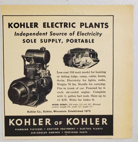 1951 Print Ad Kohler Electric Plants Portable Generator Kohler,Wisconsin - £7.72 GBP