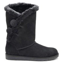 Womens Boots Winter SO Black Mid Calf Pull On Suede Button Fx Fur Trim $... - £30.03 GBP