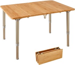 Atepa Small Bamboo Folding Table, Adjustable Height 4-Fold, Easy To Carry And - £73.90 GBP