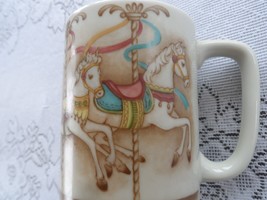Otagiri Carousel Horses Decorative Coffee Mug Cup Japan Hobby Horse Tan Pink  - £13.13 GBP
