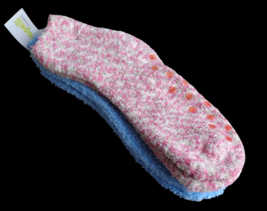 x2 Pair Capelli Blue Pink &amp; Taupe Fuzzy Soft Plush Fleece Comfort Socks One Size - £9.48 GBP