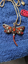 New Betsey Johnson Necklace Dragonfly Red Rhinestone Summer Collectible Decorate - £11.71 GBP
