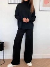 Ces 2022 new white women sets knitted tracksuit turtleneck sweater and straight jogging thumb200