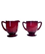 Vintage New Martinsville 34 Ruby Red Glass Cream &amp; Sugar Set ~ Scalloped... - £19.38 GBP