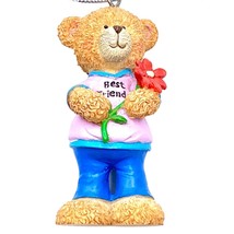 Russ Berrie Teddy Bear Best Friend Flower Handpainted Christmas Ornament #94266 - $9.89