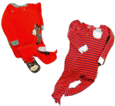 Carters 2 Pcs Footies One Piece Size to 18M Christmas Warm Theme Red Zip Front - $8.90