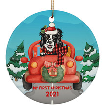 Funny Border Collie Dog Ride Car My First Xmas 2021 Pet Lover Circle Ornament - £15.51 GBP