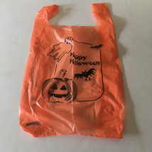 Vintage orange plastic happy Halloween bag with ghost bat and pumpkin graphics - £15.57 GBP